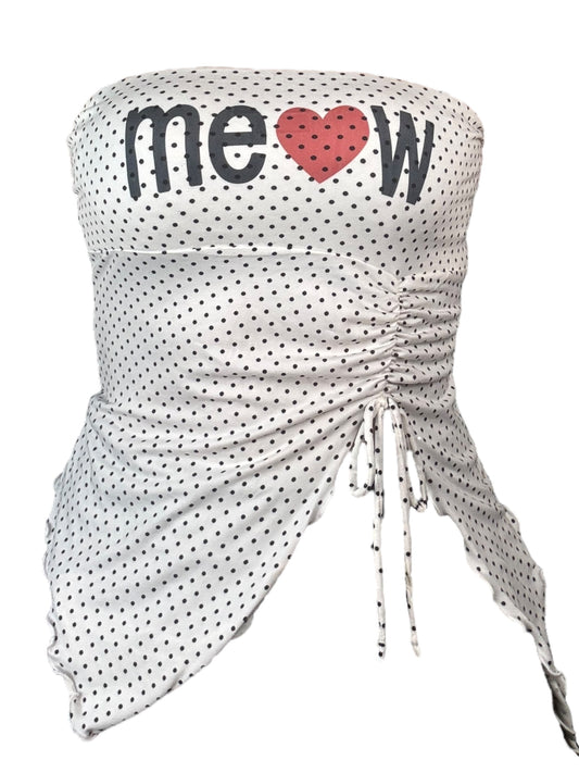 Meow Polka Dot Flutter Top - L