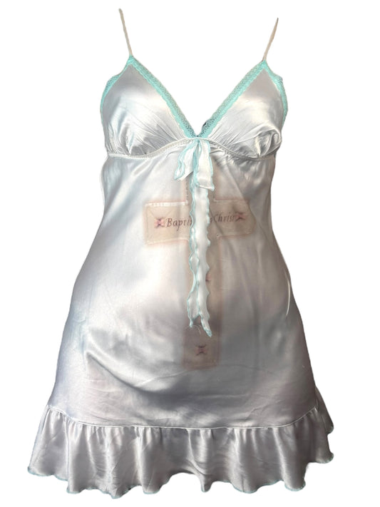 Baptized in Christ White + Teal Babydoll Dress - M